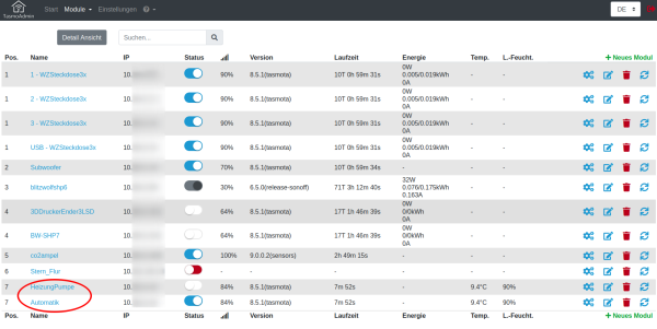 Ansicht im TasmoAdmin Ansicht im TasmoAdmin